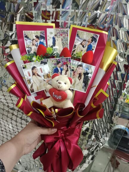 Polaroid Photo Bouquet with Teddy & Heart Flowers - Image 4