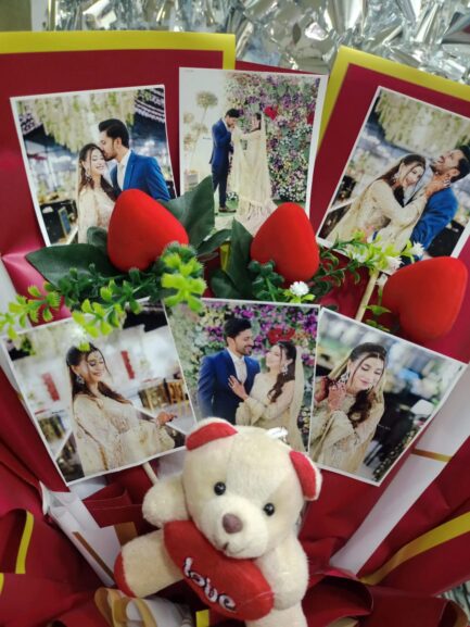 Polaroid Photo Bouquet with Teddy & Heart Flowers - Image 6
