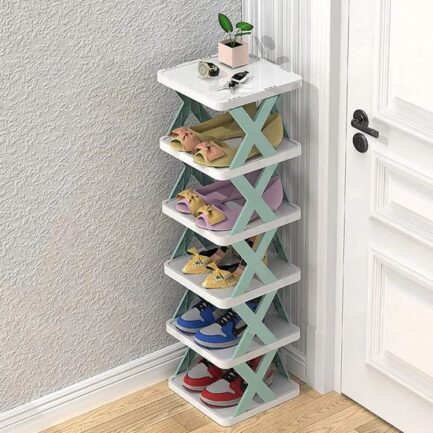 6 Layer X Shap Stackable Shoe Rack Shoe Stand Support Home Door Entrance Shoes Rack Space Saving Cabinet Shoe Storage Organizer - Image 2