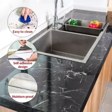 Self Adhesive Marble Sheet For Kitchen / Waterproof Anti Oil & Heat Resistant Wallpaper Sheet - Image 4
