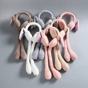 Cute Rabbit Earmuffs Hat with Moving Ears Plush Cap 3